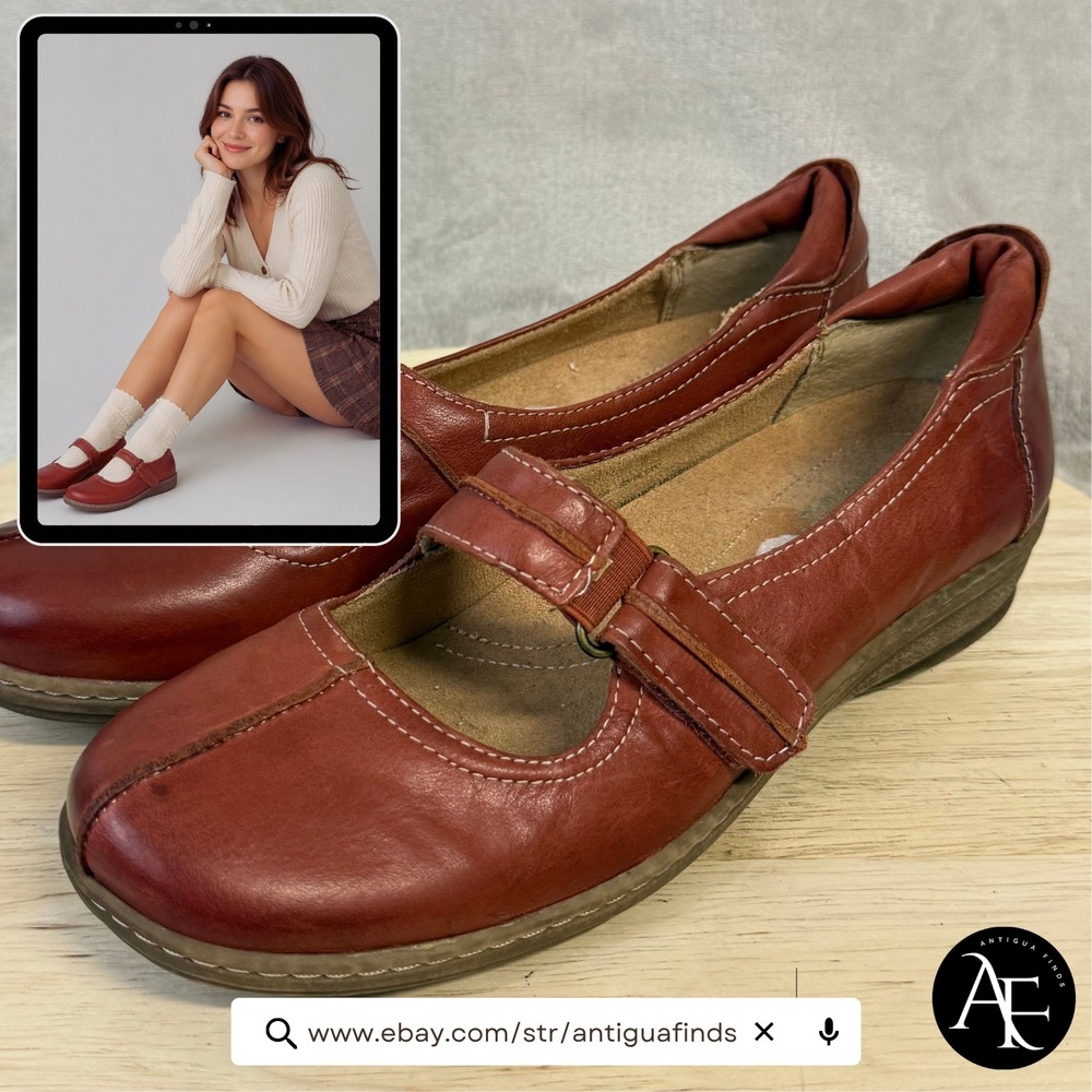 Naturalizer Mosa Womens Brick Red Leather Mary Jane Wedge Shoes 9.5M‎ B2019L1200